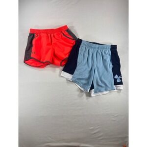 Under Armour Womens XS HeatGear Athletic Shorts Bundle Neon Orange Blue 2pk